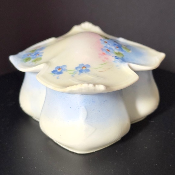 Antique RS Germany Trinket Dish Powder Jar Blue Flowers Hand Painted Signed M.S. - Picture 6 of 15